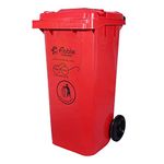 Fiable Cleantech HDPE Commercial Dustbin with Wheel and Lid 120 Liter | Waste Bin | Garbage Dustbin | Storage Bin for Home and Kitchen - Red,Manual-Lift