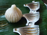 FlowAura Aluminum Modak Moulds (Pack of 1) Size: 7 cm | (Medium) , Silver