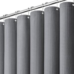 Dynamene Extra Wide Shower Curtain - 180 Inch Wide Waffle Weave Weighted Thick Cloth Bathroom Shower Curtain, Neutral Heavy Duty Hotel Shower Curtain Set with 32 Plastic Hooks,180x72, Grey/Gray