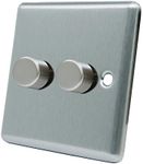 AET CSC2GDIM40 Satin Chrome Classical 400W-10 Amp Double 2 Gang 2 Way 400W Light Dimmer Switch, 400 W, 240 V