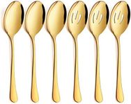 LIANYU 6-Piece Gold Serving Spoons, Stainless Steel Gold Slotted Spoons, Serving Utensils for Party Buffet Restaurant Banquet Dinner Catering, 8 3/4 Inch, Dishwasher Safe