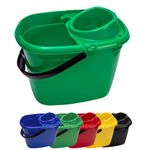 Colour Coded 14L Mop Bucket with Wringer With Easy Carry Handle for Domestic and Commercial Cleaning Hospital Contract Industrial Schools Nurserys Shops - Avern (Green Bucket)