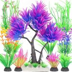 Aquarium Tree Plants Decorations, Fish Tank Plastic Plant Decor Set 10 Pieces