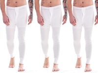 Keanu Mens Thermal Bottoms - Pack of 3 - Winter Warm Brushed Underwear Long Johns Baselayer - Sizes S M L XL 2XL (White, Large)