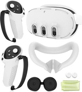 Silicone Cover Set Compatible with Meta Oculus/Quest 3, VR Accessories Protective Cover Includes Controller Grips, Front Shell Headset Cover and Face Cover, Not Fit Quest 3S (White)