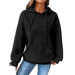 Must Haves For Teen Girls Hoodies for Women UK Oversized Lightweight Waffle Hoodie Long Sleeve Casual Hooded Sweatershirt Autumn Winter Pullover Tops with Drawstrings Sale Clearance Black