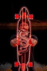 GHOST BOARDS Custom Longboard - Clear Long Boards with LED Wheels and Remote Control for Night Riding - Acrylic Skateboard Delivers Style, Stability, and Smooth Performance - 40" - Dragon