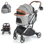 PETSITE 3-in-1 Pet Stroller, Foldable Dog Cat Stroller w/Removable Waterproof Cover, Storage Basket, Telescopic Handle, 4 Wheel Pet Travel Carrier w/ 360°Front Wheels & Rear Wheels w/Brake