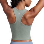 CRZ YOGA Womens Seamless Ribbed Longline High Neck Sports Bra - Racerback Padded Slim Fit Crop Tank Top with Built in Bra Dark Green Heather Large