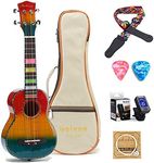 Balnna Soprano Ukulele (21 inch) Traditional Hawaiian Guitar High-gloss Uke, Maple Wooden Ukuleles for Beginners with Gig Bag & Awesome Accessories (Rainbow, Soprano 21 Inch)