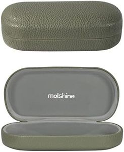 molshine Hard Shell Leather Sunglasses Case,Classic Large Glasses Case for Women Men,Sunglass Eyeglasses, Olive Green