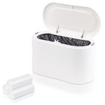 Mini Garbage Can, SHAIDOJIO, Small Trash Bin with Lid, Desktop Trash can Recycle bin, Creative Mini Desktop Plastic Trash can for Desk Office, Bedroom, Bathroom, Vanity, Coffee Bar Tabletop (White)