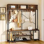 YITAHOME Entryway Bench with Coat Rack, 5-in-1 Hall Tree with Shoes Storage, Industrial Freestanding Coat Rack Shoe Bench with Storage Shelves, 10 Hooks for Hallway, Bedroom, Rustic Brown