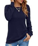 YSYOKOW Women Long Sleeve Shirts Casual Tops Dressy Blouses Fashion Pleated Tunic(Navy Blue, Small)