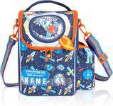 idensic Kids Double Decker Cooler Insulated Lunch Bag for Boys, Girls, Men, Women, with Adjustable Strap Reusable Toddler Lunchbox for School and Daycare Cute Travel Bags (Blue Space)