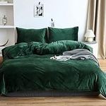 Sedefen Hunter Green Velvet Comforter Cover Dark Green Velvet Duvet Cover King Size Luxury Crystal Velvet Winter Warm Bedding Duvet Cover Set with Zipper and Ties for Men Women