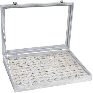 Bivisen Ring Display Case Organizer Box with Transparent Lid, Ring Holder Showcase For Store Display Jewelry Show Home, 100 Slot Ring Organizer for Jewelry Ring (Grey)