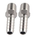 2PCS 1/4in Stainless Steel Barb Joint BSPT Male Thread Quick Connect to Threaded Tube Fittings (BSPT1/4-10mm)