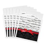 3dRose gc_120275_1 6 x 6-Inch Black and White Musical Notes with 2D Red Ribbon Bow Graphic - Piano Sheet Music - Musician Gifts Greeting Card (Pack of 6)