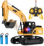 Jiakora Remote Control Excavator Toys for Boys, RC Excavator Toy for Boys 3 4 5 6 7 8 Year Old Kids Christmas Birthday Gift，RC Digger Truck Construction Vehicles with Metal Shovel & Light