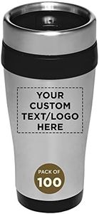 Custom Insulated Stainless Steel Travel Mugs 16 oz. Set of 100, Personalized Bulk Pack - Perfect for Coffee, Soda, Other Hot & Cold Beverages - Black