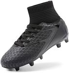 DREAM PAIRS Boys Girls Soccer Cleats Youth Firm Groud Outdoor Sport Athletic High Top Football Shoes for Little/Big Kid,Size 4.5 Big Kid,All/Black,HZ19002K