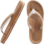 COFACE Womens Flip Flops with Arch Support Comfort Beach Thong-Sandals for Woman Lightweight Orthopedic Ladies Flipflops for Plantar Fasciitis Size 5,Beige