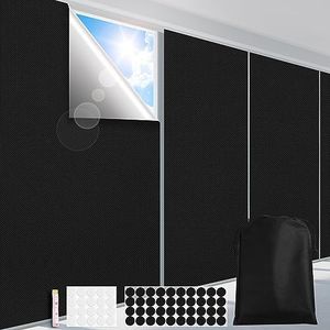 FADOTY Blackout Curtains for Bedroom, Portable 100% Black Out Window Cover Film, Cuttable Blackout Shades Fabric Sheet, No Drill Window Blinds, Sun Heat Light Blocker for Travel Media Dorm, 57'' W