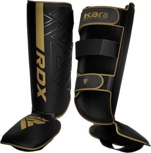 RDX Shin Guards for Kickboxing, Muay Thai and Training Pads, Maya Hide Leather Kara Instep Foam Protection, Leg Foot Protector for Martial Arts, Sparring, BJJ and Boxing Gear