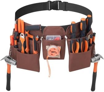 19 Pocket Tool Belts with Quick Release Buckle- Heavy Duty Detachable & Adjustable Utility Belt,Work Apron for Men and Women,for Electrician,Carpenter,Construction Tool Belt (Brown)