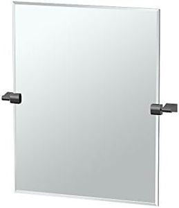 Gatco 4719MXSM Bleu Frameless Rectangle Mirror, 24 H, Matte Black/Wall Mounted Tilting Beveled Rectangle Bathroom Vanity Mirror with Matte Black Brackets