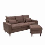 Panana 3-Seater Sofa with Reversible Chaise, Linen Fabric Sofa Couch with Footstool, Brown