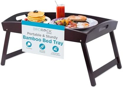 BIRDROCK HOME Bamboo Bed Tray with Folding Legs - Rectangular Wood Table - Wooden Curved Sides Breakfast Serving Tray - Ideal for Meals, Serving, Dining, Room Service, and Charcuterie - Walnut