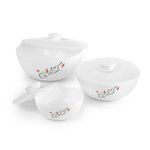 CELLO Opalware Royale Microwaveable & Dishwasher Safe Mixing Bowl Set with Lid(500ml, 1000ml,1500ml), Magical Swirl, 3 Units, White