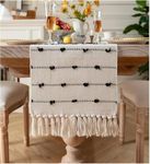 ALSTONIA Luxurious 100% Natural Pure Cotton Handmade Heat Resistant Table Runner with Tassels for 6 Seater Dining Table Self Designer Pattern -Pack of 1 (Black & White,14"x72")