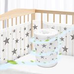 WYSWYG Cot Bumper with Breathable Mesh,2 PCS Mesh Cot Bumpers,Breathable Cot Bumpers for Cot Bed 140×70cm for Toddlers Fits 4 Panel Cot,White Star