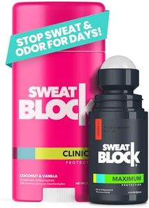 SweatBlock Antiperspirant Deodorant System | MAXIMUM CLINICAL STRENGTH for Men & Women | Hyperhidrosis Aid for up to 7 Days Sweat Control | Roll On 1.2 fl oz + Coconut & Vanilla Deo Stick 2.7oz
