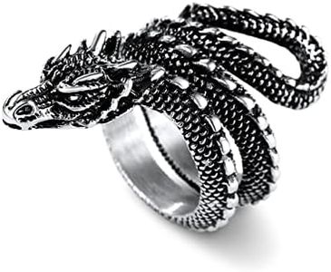 Stainless Steel Vintage Dragon Ring for Men Cocktail Party Statement Biker Ring Rero Jewelry Full Dragon Wrap Rings, Size 7