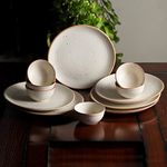 Yourowndcor Stoneware Ceramic Solid Dinner Set Of 12 Pieces For Dinner With Katoris (12 Pieces, 6 Bowl & 6 Plates, Dishwasher & Microwave Safe)-Dinner Sets Ceramic Bowls Set Dinnerware Sets-Off White