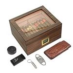 Luxurious Cigar Humidor, Handcraft Cigar Humidors Kits with Cutter and Lighter, Cigar Box Hold 30-50 Cigars 100% Cedar Wood Case with Digital Cigar Hygrometer/Travel humidor