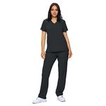 Monarch Uniforms Scrub Sets in Regular and Petite Stretchy Scrubs for Women Set of Scrub Top and Scrub pants-(BLACK)-M