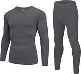 Ekouaer Men Thin Thermal Underwear Set Soft Long Johns Set 2 Pcs Warm Base Layer Top & Bottom for Cold Weather Dark Grey L