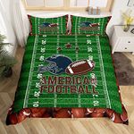 American Football Duvet Cover Set Single Size, Rugby Cap Bedding Set 2pcs for Kids Boys Teens Room Decor, Sports Gaming Theme Comforter Cover Green Stripe Print Quilt Cover with 1 Pillowcase