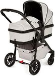 Ickle Bubba Moon All in One Four Wheel Convertible Pram, Bundle Includes Pushchair & Accessories, Silver Grey on Black Chassis