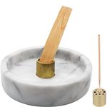 KC KULLICRAFT Palo Santo Holder, Natural Marble and Brass Incense Burner for Palo Santo Sticks, Handmade Palo Santo Wood Incense Stick Holder (Natural White & Grey)