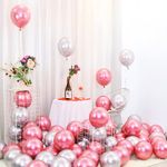 Flyloons 100 pcs Pink and Silver Chrome Balloons for Birthday decoration celebration Anniversary baby shower Girls Boys Men Women