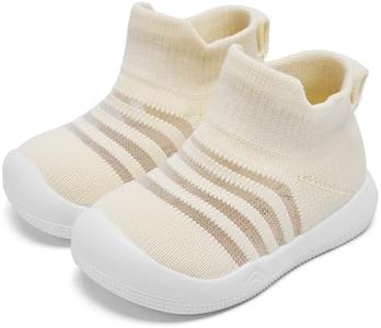 Baby Shoes Girls Boys Breathable Baby Sock Shoes with Non Slip Soft Rubber Sole Infant First Walking Sneaker Toddler Slipper Lightweight 0-9 Months Beige