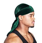 Snatched Flames Velvet Du-Rag-Premium Quality-Wave Cap Long Straps, Green, Large