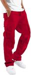 HUNGSON Mens Cargo Pants Casual Pants Joggers Athletic Pants Cotton Loose Straight Sweatpants for Men, Red, 32