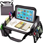 Travel Lap Desk, Travel Tray, Portable Lapdesk for Car, Remote Work, Road Trips, School, Laptop Pad with Storage Pocket, Tablet Holder, Shoulder Strap, Fits up to 15.6-Inch Laptop (Gray)